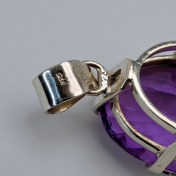 Large Natural Amethyst S925 Sterling Silver Pendant High Quality - Picture 8 of 8